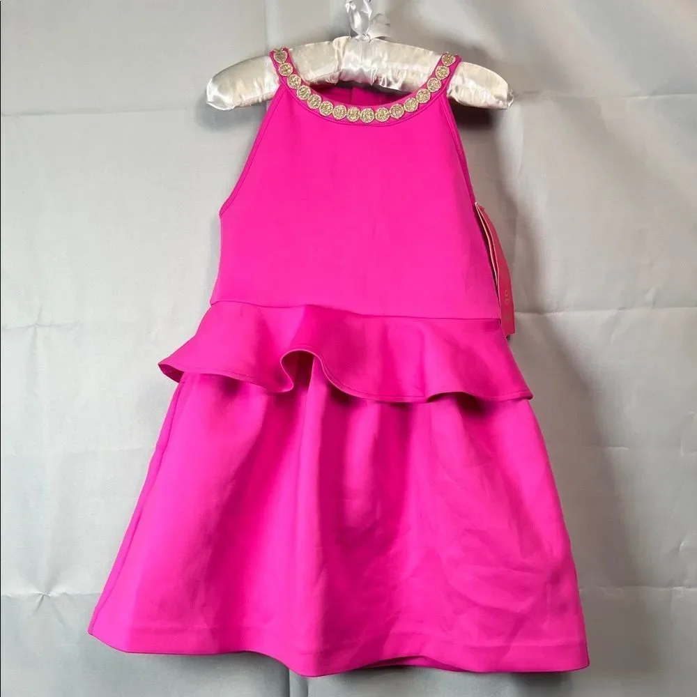 Lilly Pulitzer Vibrant Pink Caesara peplum dress size 4 - 5 NWT